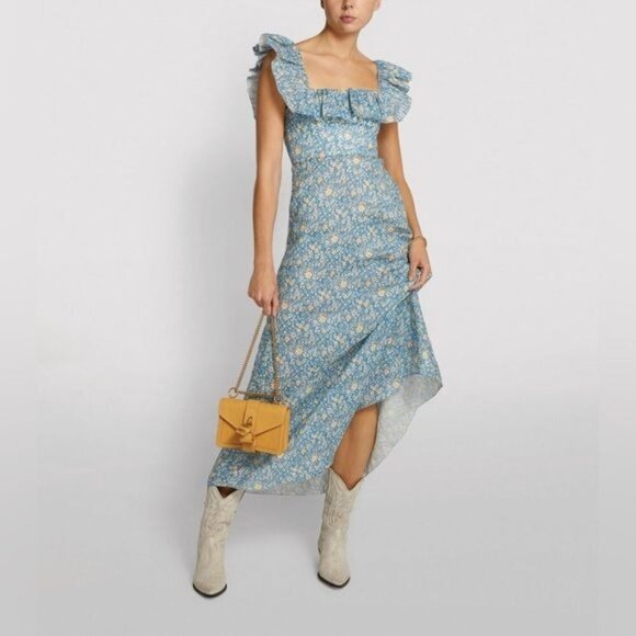 Zimmermann / Carnaby floral linen ruffle Dress in Indigo Ditsy 0 small 4 - Picture 5 of 14